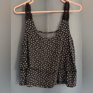 En Crème Navy Floral Two-Tier Ruffle Top - size small